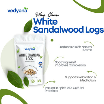 Vedyana White Sandalwood Logs (Santalum album) | Chandan Wood